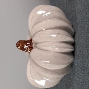 Pumpkin Figure Tabletop White Glazed Ceramic Pottery Fall Harvest Thanksgiving